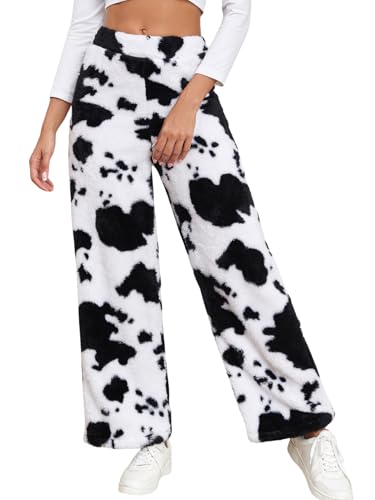 FUVYKOL Damen-Pyjamahose mit Kuh-Fleece, hohe Taille, elastisch, lässig, gerades Bein, Teddy, flauschig, warm, Weiss/opulenter Garten, X-Klein FUVYKOL Damen-Pyjamahose mit Kuh-Fleece, hohe Taille, elastisch, lässig, gerades Bein, Teddy, flauschig, warm, Weiss/opulenter Garten, X-Klein von FUVYKOL