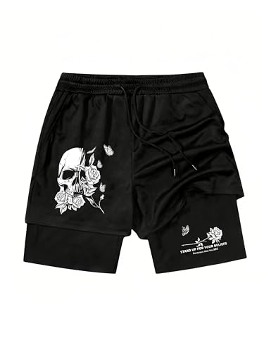 FUVYKOL Herren-Shorts, Gothic-Grafik, mit Kordelzug, elastischer Bund, Fitnessstudio, Laufen, 2-in-1, Workout-Shorts, Black Pure, Groß FUVYKOL Herren-Shorts, Gothic-Grafik, mit Kordelzug, elastischer Bund, Fitnessstudio, Laufen, 2-in-1, Workout-Shorts, Black Pure, Groß von FUVYKOL