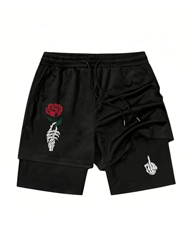 FUVYKOL Herren-Shorts, Gothic-Grafik, mit Kordelzug, elastischer Bund, Fitnessstudio, Laufen, 2-in-1, Workout-Shorts, Schwarz und Rot, Groß FUVYKOL Herren-Shorts, Gothic-Grafik, mit Kordelzug, elastischer Bund, Fitnessstudio, Laufen, 2-in-1, Workout-Shorts, Schwarz und Rot, Groß von FUVYKOL
