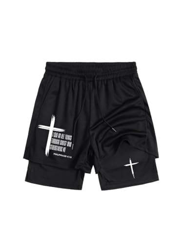 FUVYKOL Herren-Shorts, Gothic-Grafik, mit Kordelzug, elastischer Bund, Fitnessstudio, Laufen, 2-in-1, Workout-Shorts, Schwarzer Buchstabe, Mittel FUVYKOL Herren-Shorts, Gothic-Grafik, mit Kordelzug, elastischer Bund, Fitnessstudio, Laufen, 2-in-1, Workout-Shorts, Schwarzer Buchstabe, Mittel von FUVYKOL