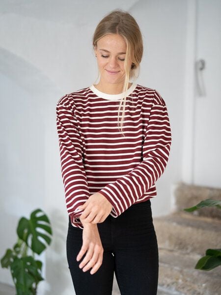 FUXBAU Frauen Streifen Longsleeve - creme grün, bordeaux, blau oder senf von FUXBAU