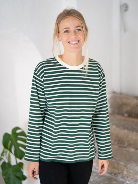 FUXBAU Frauen Streifen Longsleeve - creme grün, bordeaux, blau oder senf von FUXBAU