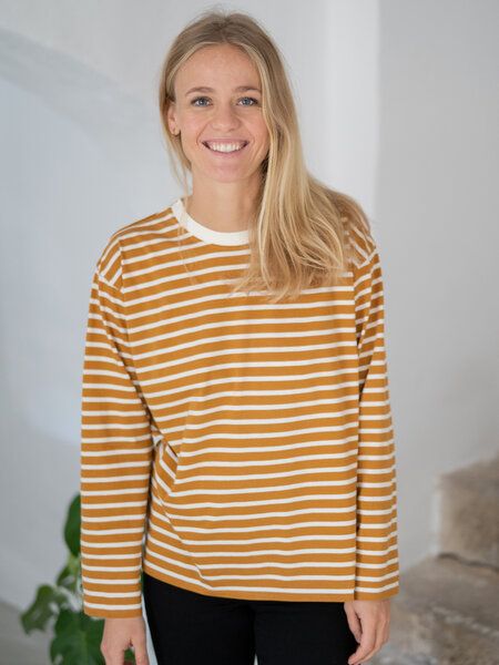 FUXBAU Frauen Streifen Longsleeve - creme grün, bordeaux, blau oder senf von FUXBAU