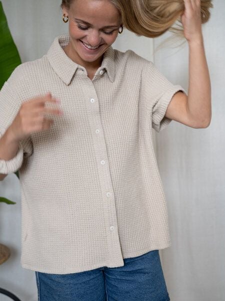 FUXBAU Frauen kurzarm Waffelstrick Bluse von FUXBAU