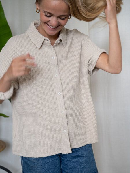 FUXBAU Frauen kurzarm Waffelstrick Bluse von FUXBAU