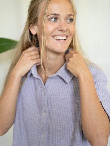 FUXBAU Frauen kurzarm Waffelstrick Bluse von FUXBAU