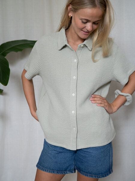 FUXBAU Frauen kurzarm Waffelstrick Bluse von FUXBAU