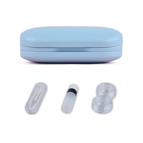Contacts Lenes Box Set PU-Komponenten Linsenbox mit verspiegelten Multifunktionskontakten Etui für Augenlinsenhalter Frauen Mädchen, hellblau von FUXIU