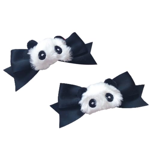 FUXIU 2 Stück zarte karierte Y2K-Stil Seitenclip Haarspange süße Mädchen Schleife Stil Pelzpanda Balletcore von FUXIU