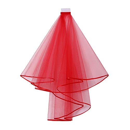 FUXIU Brautschleier, doppellagig, Netzstoff, Tüll, kurzer Hochzeitsschleier mit Kamm, Band am Rand, Kaskade, Brautparty, Kopfschmuck, Schleier, Junggesellinnenabschied, einfarbig, rot, One size FUXIU Brautschleier, doppellagig, Netzstoff, Tüll, kurzer Hochzeitsschleier mit Kamm, Band am Rand, Kaskade, Brautparty, Kopfschmuck, Schleier, Junggesellinnenabschied, einfarbig, rot, One size von FUXIU