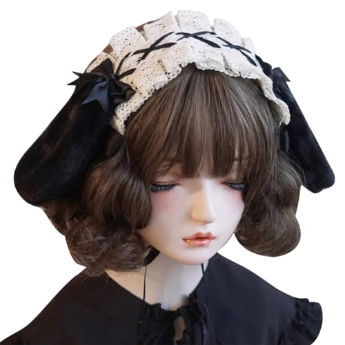 FUXIU Cosplay Maid Plissee Spitze Haarreif Frau hängende Form Make-up Stirnband zum Fotografieren Schwarz von FUXIU