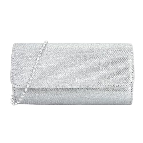 FUXIU Elegante Abendtasche mit Perlen und Schultertasche, modische Umhängetasche, Party-Handtasche, perfekt für Hochzeiten und Partys, silber von FUXIU