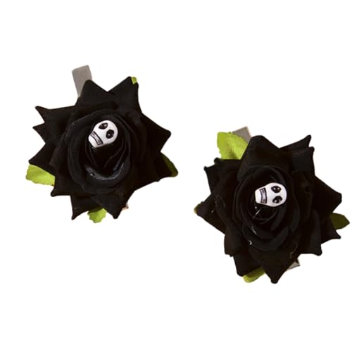 FUXIU Gothic Dark Haarspange Mädchen Haarspangen Schwarz Blume Schädel Haarspange Gothic Blume Vielseitige Haarspangen von FUXIU
