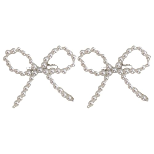 FUXIU Metallische Perlenstickerei-Schleifen, elegante 2000er-Jahre-Seitenklammer, Haar-Clip, Metallic-Perlen, Gothic-Schleifen, Schleife, Balletcore von FUXIU