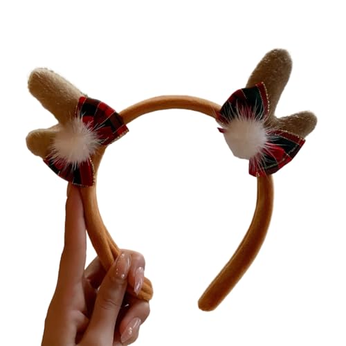 FUXIU Niedlicher Haarreif mit Schleife, Rentiergeweih, Haarreif für Damen, zum Waschen des Gesichts, Make-up-Stirnband für Fotoshootings, Weihnachten, Party, Haarschmuck von FUXIU