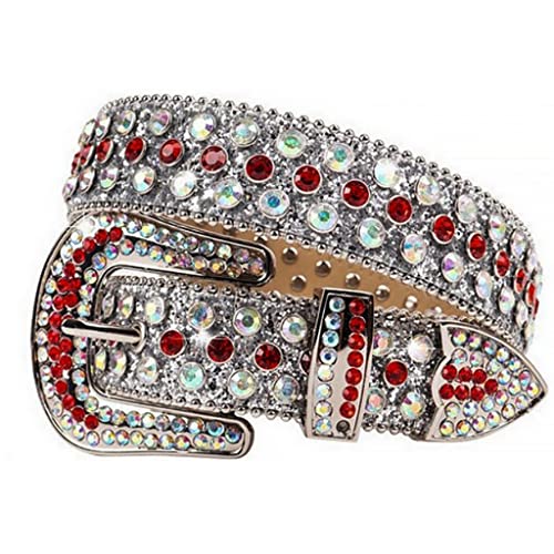 FUXIU Strass-Taillengürtel Jeansgürtel Strass-Bund Bling Strass Gürtel Damen Nietengürtel Cowgirl-Gürtel Westerngürtel, Fancy Red Diamon, 110 cm von FUXIU
