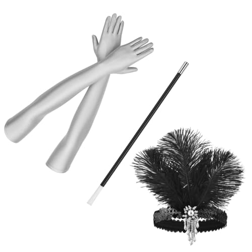 FUXIU Vintage Frauen Flapper Kostüm 1920er Jahre Weibliches Kostüm Kopfschmuck Zigaretten Halter Abschlussball Thema Cosplay Party Zubehör von FUXIU