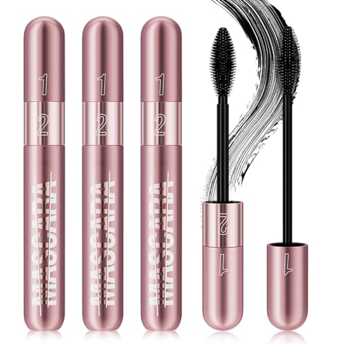 2 in 1 4D Silk Fiber Lash Mascara, 2024 Neu Curl Long Lasting Mascara, Lash Extension Mascara,Verlängerung Volumen Eyelash Mascara für Natürlichen Lange Wimpern Not Blooming Lang anhaltend (#01, 3PC) von FUXNGZI