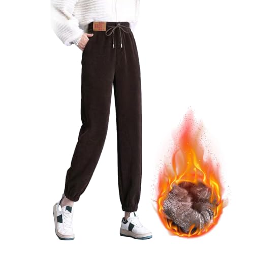 FUXNGZI Fleecegefütterte Damenverbundhose, 2024 Neu Warme Jogginghose Damen, Sweatpants Dicke Sporthose Lange Freizeithose Trainingshose (DE/NL/SE/PL, Alphanumerisch, M, Regular, Regular, Kaffee) von FUXNGZI