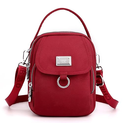 FUXNGZI Leichte wasserdichte Umhängetasche mit mehreren Taschen, Wasserdichte Umhängetasche für Damen, Wasserdicht Nylon Kleiner Rucksack, Multifunktionale Handy Umhängetasche, Mode Handtasche (Rot) von FUXNGZI