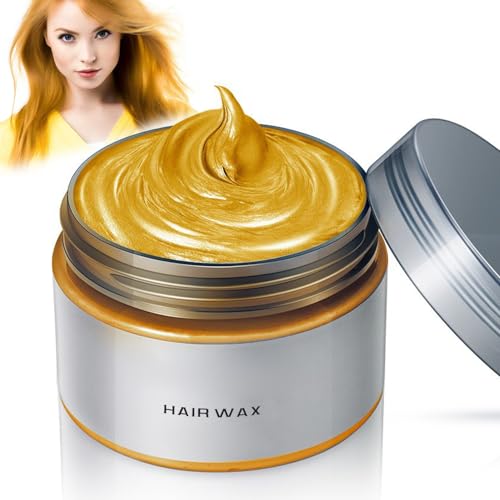 HAARFARBE WAX Color Wax, Temporäre Haarfarbe, Abwaschbarer Temporärer Fleck Abwaschbarer Fleck Styling Haartone, Haarfarbe Wachs für Party, Cosplay, Halloween, Weihnachten. 120g (Gold) von FUXNGZI