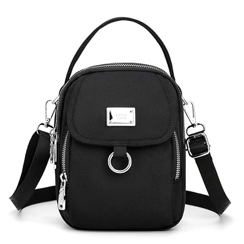 Leichte wasserdichte Umhängetasche mit mehreren Taschen, Wasserdichte Umhängetasche für Damen, Wasserdicht Nylon Kleiner Rucksack, Multifunktionale Handy Umhängetasche, Mode Handtasche (Schwarz) von FUXNGZI