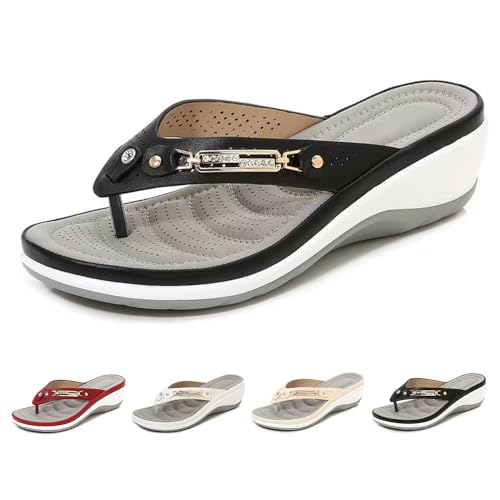 Women's Arch Support Soft Cushion Flip Flops Thong Sandals Slippers, 2024 Orthopädische Zehentrenner Sandalen Freizeit Strandschuhe (Schwarz, Erwachsene, Damen, 37, Numerisch, EU Schuhgrößensystem, M) von FUXNGZI