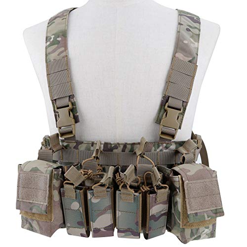 FUZKI Taktische Weste Recon Chest Rig Multicam Flecktarn für Herren Damen mit 5,56 9mm Magazine Taschen Tactical MOLLE Weste für Airsoft Paintball Armee Polizei Militär Jagd Kampf von FUZKI