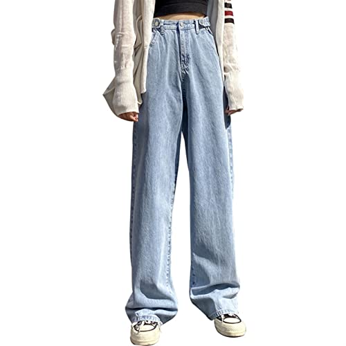 Baggy Jeans für Teen Mädchen Frauen Hohe Taille Weites Bein Gerade Denim Streetwear Fashion Pants (Color : Light Blue, Size : M) von FUZUAA