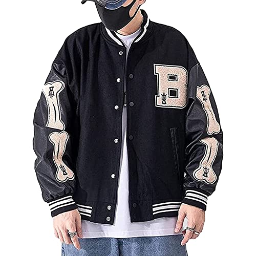 FUZUAA Baseball Jacke Vintage College Jacke Herren Vintage Jacket Sportjacke Sweatjacke Jungen (Color : Black, Size : XL) von FUZUAA