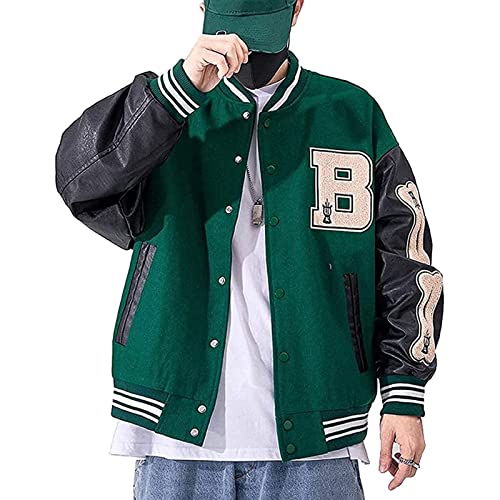 FUZUAA Baseball Jacke Vintage College Jacke Herren Vintage Jacket Sportjacke Sweatjacke Jungen (Color : Green, Size : XL) von FUZUAA