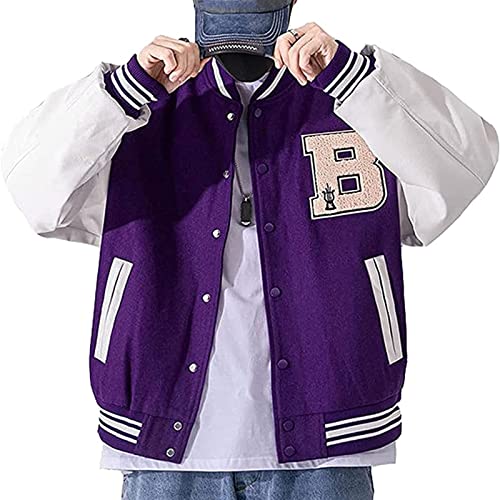 FUZUAA Baseball Jacke Vintage College Jacke Herren Vintage Jacket Sportjacke Sweatjacke Jungen (Color : Purple, Size : L) von FUZUAA