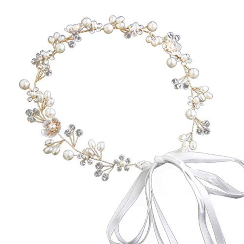 Damen-Braut-Kopfschmuck, Blumen, handgefertigt, Perlen, Brautschmuck, Hochzeit, Kopfbedeckung, Ornamente, Stirnband, H-Riemen, Schmuck, Stirnbänder für Frauen, H-Hoops, Turban-Kopfwickel, Kreuzknoten, von FUZYXIH