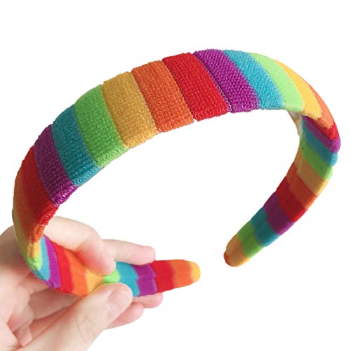 Damen-Haarband, Herbst-Waschgesicht, Plüsch-Stirnband, Regenbogen-gestreift, elastisch, Haarreifen mit Perlen von FUZYXIH