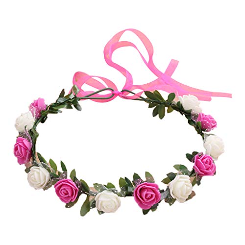 FUZYXIH Frühlingsböhmische Blumenkronen, Strand, Blumen, Kunstrosen, Hochzeitsparty, Kranz, Kopfschmuck, Foto-Requisiten, Wandvasen für Blumen, Wandpflanzentöpfe, Kunststoff-Wandtöpfe für Innenwand von FUZYXIH