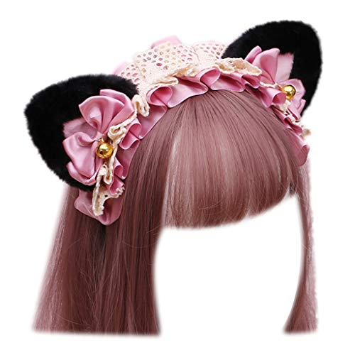 FUZYXIH Gothic für Katzenohren Kopfschmuck Spitze Haarschmuck Cosplay Stirnbänder Süß Plissee Schleife Halloween Haar H Stirnband für Frauen Wrap von FUZYXIH