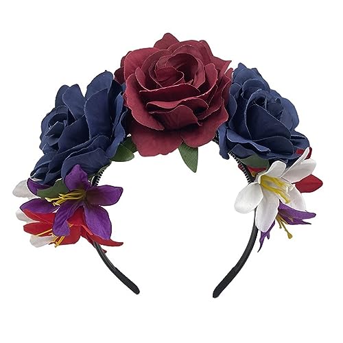 FUZYXIH Haarband mit künstlichem Blumen- und Totenkopf-Design für Damen, Halloween, Party, Haarreif, Haarschmuck, Halloween, Blumen-Haarband von FUZYXIH