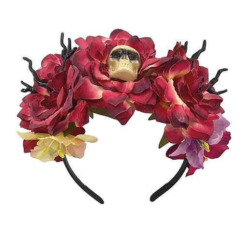 FUZYXIH Haarband mit künstlichem Blumen- und Totenkopf-Design für Damen, Halloween, Party, Haarreif, Haarschmuck, Halloween, Blumen-Haarband von FUZYXIH