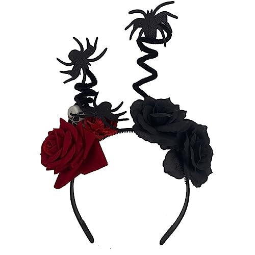 FUZYXIH Haarband mit künstlichem Blumen- und Totenkopf-Design für Damen, Halloween, Party, Haarreif, Haarschmuck, Halloween, Blumen-Haarband von FUZYXIH