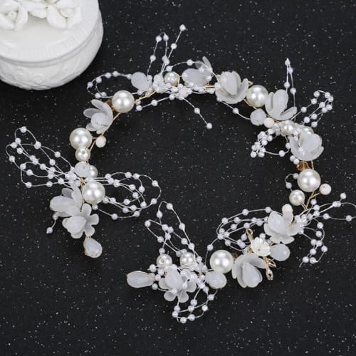 FUZYXIH Prinzessin Kopf Hoop Mädchen Geburtstag Party Zarte Blumen+Perlen Haarschmuck Wunderschöne Blumenmädchen Kopfschmuck Prom Dress Up Blumenmädchen Stirnband Perlen von FUZYXIH