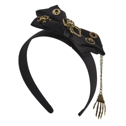 FUZYXIH Tag der Toten Stirnband Halloween Haarschleifen Steampunk Stirnband für Frauen Schädel Hand Schwarz Schleifen Stirnband Gothic Stirnband Gothic Stirnband von FUZYXIH