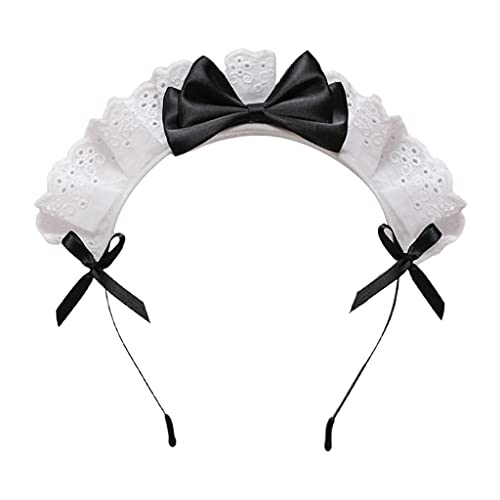 Gekräuselte Spitze Bowknot Stirnband Cosplay Kopfschmuck Japanischer Süßer Reizender Französischer Dienstmädchen Haarreifen Zubehör Japanischer Haarschmuck von FUZYXIH