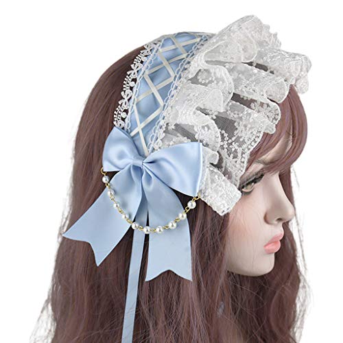 Gekräuseltes Spitzen-Stirnband, japanisches Band, Schleife, Dienstmädchen-Haarband, Perlenkette, Cosplay, Haar-Accessoire, flauschige Stirnbänder von FUZYXIH