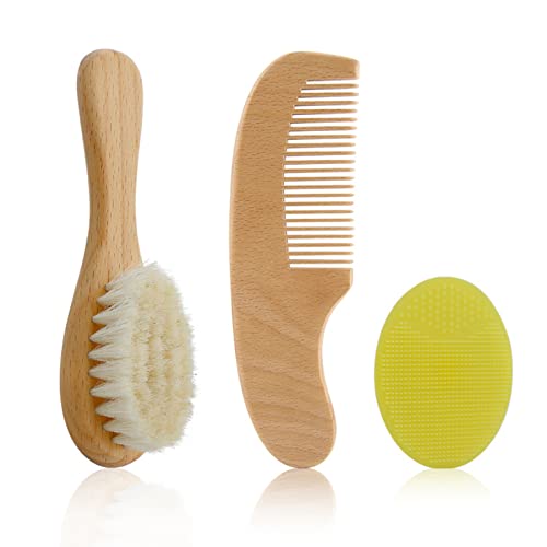 Holz-Haarbürste & Kamm Set Für Säugling Natürliche Wollborsten Haarbürste Baby Körpermassage Beruhigende Bürste Reise Pinsel Infant Haar Pinsel Kappe von FUZYXIH