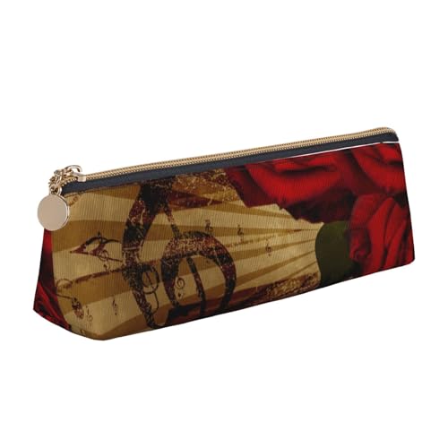 Bleistifttasche, Dreieckiges Stiftetui Tragbare Bleistifttasche Ledertasche Für Das Schulbüro,Grunge Rose Vintage-Musik von FUkker