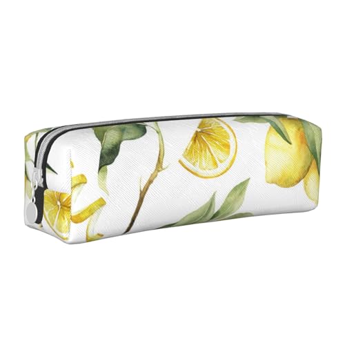 FUkker Bleistifttasche Für Bürobedarf, Aufbewahrungstasche, Bleistifttasche Aus Leder Mit Reißverschluss, Schreibwarentasche, Zitrone, Zitrone von FUkker