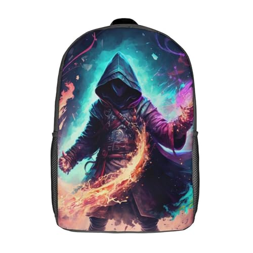 FUmoney 17-Zoll-Rucksäcke für Kinder, Zauberer, Hexenmeister, Magier, Schulrucksack, 3D-gedruckt, für Jungen, Grund- und Mittelschüler von FUmoney