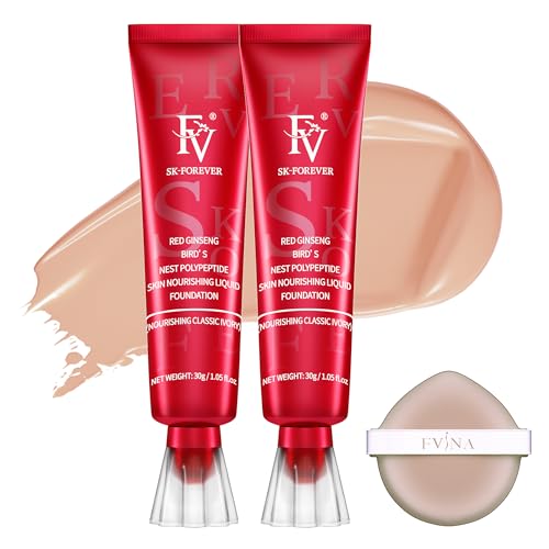 FV 2 PCS Flüssige Foundation, Pflegende & Langanhaltende Foundation mit Mittlerer Deckkraft und Natürlichem Finish für Trockene Haut/Mischhaut, Wasserfester Foundation, 30g, Nourishing Classic Ivory von FV