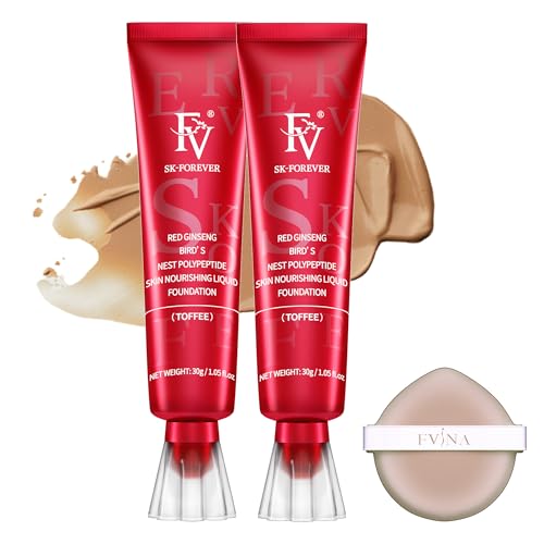 FV 2 PCS Wasserfester und Langanhaltend Foundation, Ölkontrollierende Foundation Makeup mit Mattem Finish und Mittlerer Deckkraft für Fettige/Normale Haut, 30g, Toffee von FV