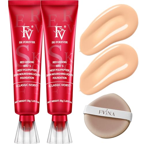 FV 2PCS Full Coverage Foundation 12HR Oil Control Lightweight Liquid Foundation for Oily/Combination Skin with Matt Finish Face Foundation (Classic Ivory) von FV